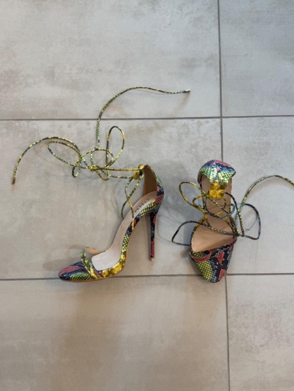 SIMMI London Shania yellow snake tie heels